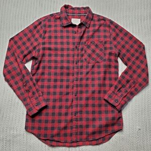 Cotton On Men's Medium Red Black Plaid Flannel Button Up Long Sleeve Shirt